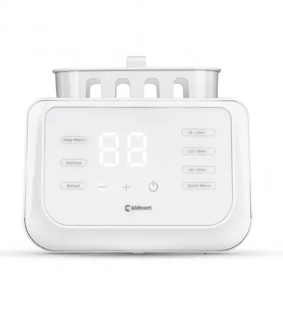 Incalzitor dublu pentru biberoane, Kidnort Hap White, multifunctional, design minimalist si modern, cu ecran tactil, afisaj digital intuitiv, capac transparent, dimensiune 22.6 x 22.0 x 13.8 cm