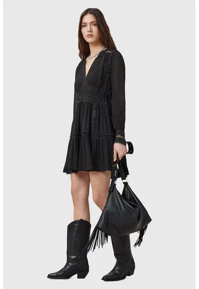 Rochie scurta evazata cu detalii brodate Xanthe - Negru