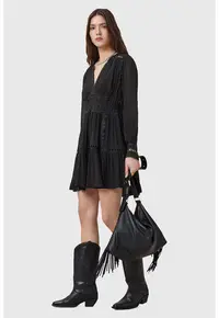 Rochie scurta evazata cu detalii brodate Xanthe - Negru