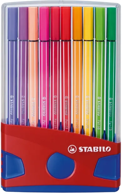 Un set de pixuri cu pâslă Stabilo Pen 68 - 20 culori , cutie albastru închis