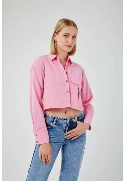 Camasa dama - camasa scurta - roz magenta - detaliu buzunar