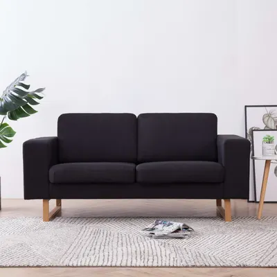 vidaXL Canapea cu 2 locuri, negru, material textil