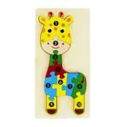 Jucarie bebelusi din lemn - puzzle girafa, multicolor