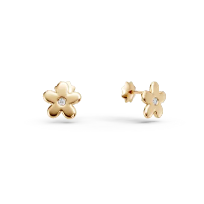 Cercei floare din aur galben pentru copii cu diamante de 0.01ct