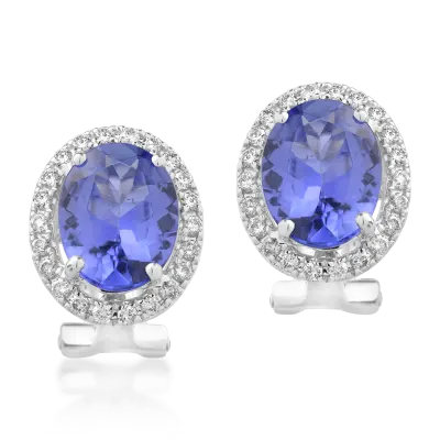 Cercei din aur alb cu tanzanite ovale de 3.64ct si diamante de 0.155ct
