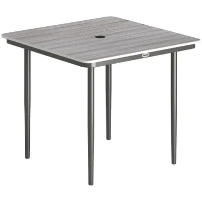 Outsunny Masă de grădină dreptunghiulară pentru 4 persoane, masă de luat masa exterioară cu orificiu pentru umbrelă, 85 x 85 x 72,5 cm, gri | Aosom Romania