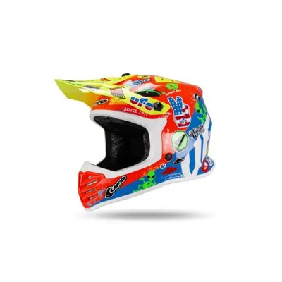 Casca copii motocross enduro Ufo Plast Korey, albastru rosu galben, M