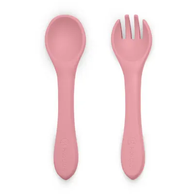 Petite&Mars Take&Match Silicone Cutlery tacâmuri Dusty Rose 6 m+ 2 buc