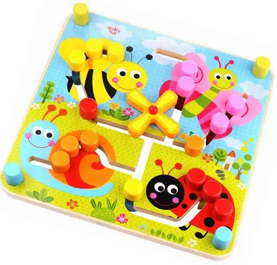 Labirint din lemn cu doua fete Tooky Toy - Insecte si forme