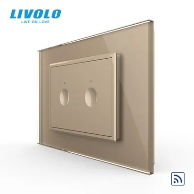 Intrerupator dublu tactil, control telecomanda RF, standard italian, cu rama sticla, 3M Auriu