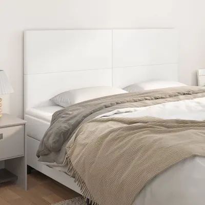 vidaXL Tăblie de pat albă 200x5x118/128 cm piele ecologică