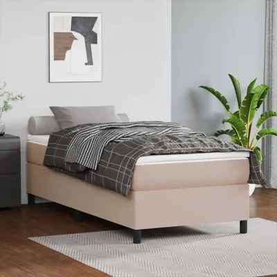 vidaXL Cadru de pat cu arcuri, cappuccino, 90x190 cm, piele ecologică
