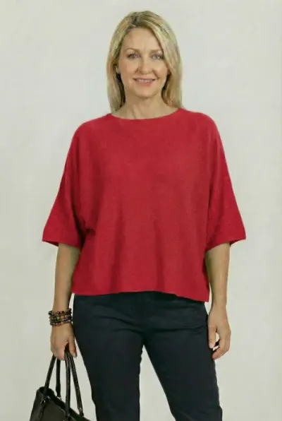 Pulover versatil cu maneca fluture din vascoza, bordo