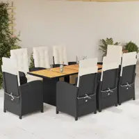 Gossi set mobilier de gradina cu perne, 9 piese, negru, poliratan