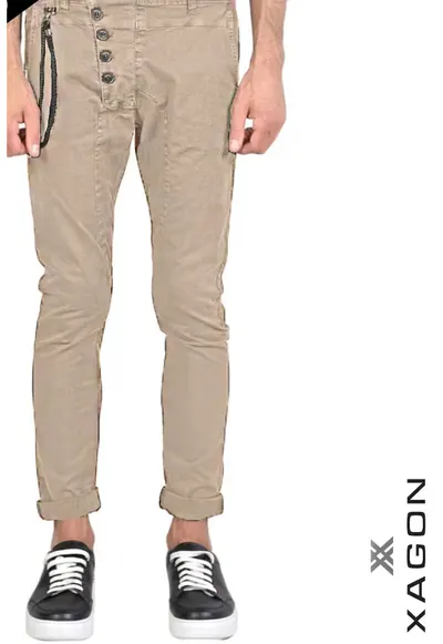 -Pantaloni skinny - mulați cu nasturi laterali - Bej