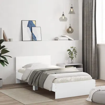 vidaXL Cadru de pat cu tăblie, alb, 100x200 cm, lemn prelucrat