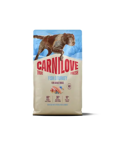 Hrană câini CARNILOVE True Fresh Dog Fish and Turkey Adult 4 kg cu pește și curcan