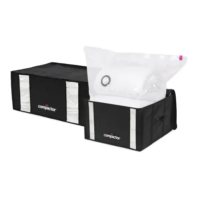 Cutii de depozitare pentru haine 2 buc. din material textil cu vacuum/cu pereți întăriți 50x65x27 cm Black Edition – Compactor