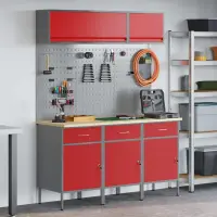 vidaXL Set de dulapuri de lucru cu sertar cu depozitare 8 buc. Roșu