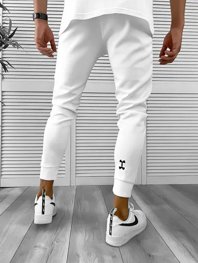 Pantaloni de trening albi, silon, conici 12379 K1-4
