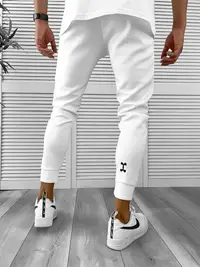 Pantaloni de trening albi, silon, conici 12379 K1-4