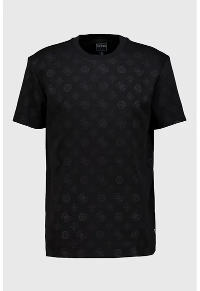 Tricou cu decolteu la baza gatului si monograma - Negru