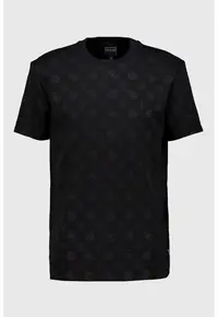 Tricou cu decolteu la baza gatului si monograma - Negru