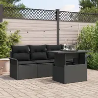 Set canapea gradina Gossi 5 piese cu perne negru ratan sintetic, canapea gradina Gossi 2 locuri cu depozitare si perne negru ratan sintetic