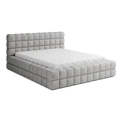 Pat matrimonial gri tapițat cu spațiu de depozitare cu somieră 140x200 cm Dizzle – ELTAP