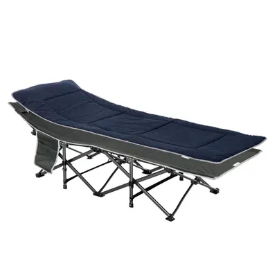 Outsunny Pat pliabil de camping pentru adulti cu perna si husa, Albastru