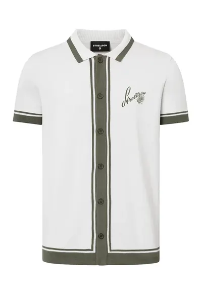 Tricou regular fit cu guler rotund și închidere frontală prin nasturi - Gri deschis