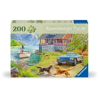 Ravensburger - Puzzle pentru varstnici casa pe malul lacului cu sablon de imagine si suport din carton 200 piese mari XL