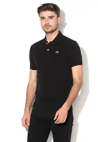 Tricou polo slim fit din material pique - Negru