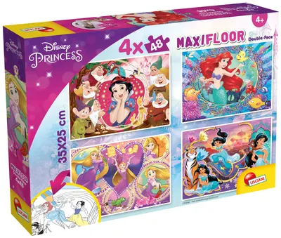 Puzzle cu două fețe Lisciani pentru colorare 4 х 48 piese - Prințese