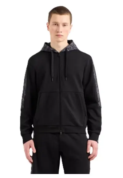 Hanorac barbati cu fermoar M HOODIE FZ MONOGRAM PRINTED - Bumbac - Negru