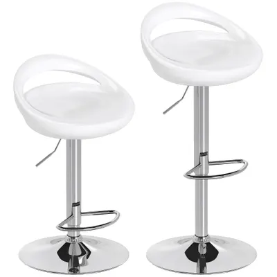 HOMCOM Set 2 Scaune de Bar Rotative cu Suport pentru Picioare și Înălțime Reglabilă, 46x41x76-96 cm, Alb | Aosom Romania