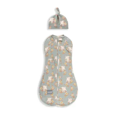 Saculet Swaddle pentru infasat + caciulita Second Step Animale de Epoca Sky Blue Sleepee