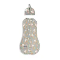 Saculet Swaddle pentru infasat + caciulita Second Step Animale de Epoca Sky Blue Sleepee