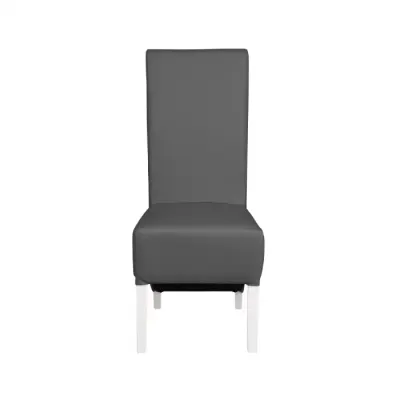Scaun living VANESSA, picioare lemn alb, piele ecologica gri, 47x60x110 cm