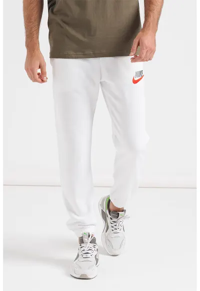 Pantaloni sport din amestec de bumbac cu broderie logo - Alb