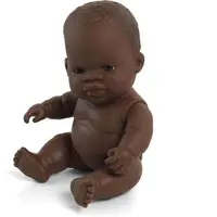 Papusa bebelus, Fetita africana, vinil, Coorect Anatomica, 21 cm, Miniland Doll 31144