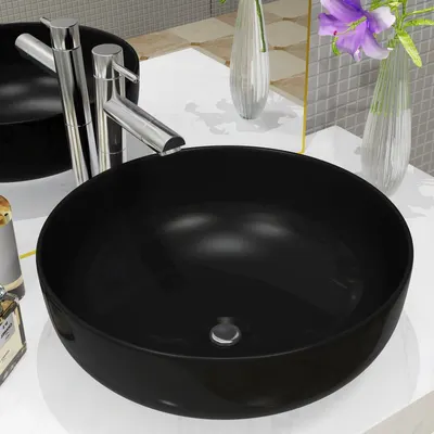 vidaXL Chiuvetă din ceramică, rotundă, 41,5 x 13,5 cm, negru