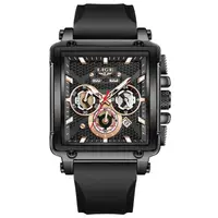 LIGE 89217 Ceas Bărbați Quartz, Square Design, Silicon Strap, Luminous, Calendar, Waterproof 3ATM, Sport Casual