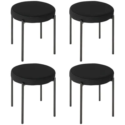 HOMCOM Set 4 Scaune Joase și Rotunde cu Suprafață de Șezut Suprapozabilă din Metal și Țesătură, 41,5x41,5x46 cm, Negru | Aosom Romania