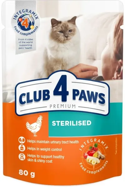 Club 4 Paws Cat Sterilised - Hrana umeda premium - Pui - 80g