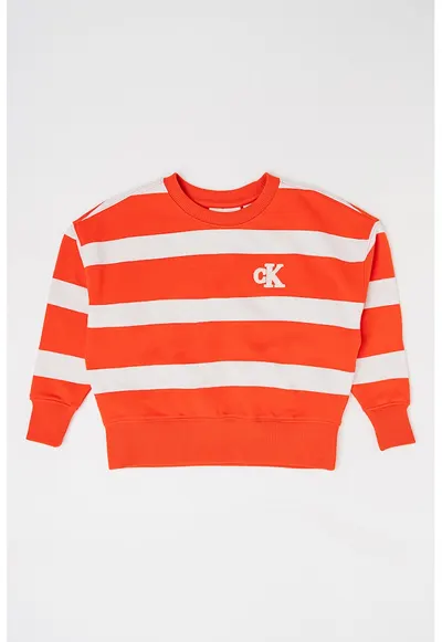 Bluza de trening in dungi cu maneci cazute - Rosu vermillion/Alb murdar