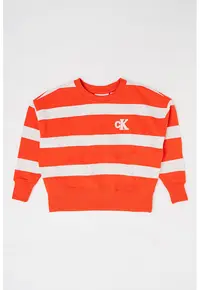 Bluza de trening in dungi cu maneci cazute - Rosu vermillion/Alb murdar