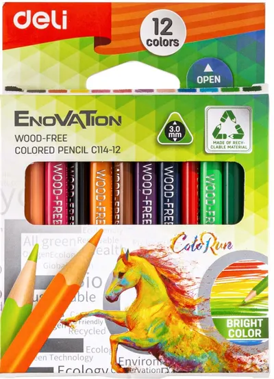 Creioane colorate Deli Enovation - EC114-12, Mini size, 12 culori