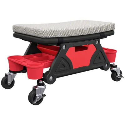 HOMCOM Taburet de atelier cu roți suprafață de depozitare 35cm înălțime taburet rulant până la 135 kg Gri | Aosom Romania