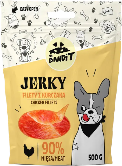 Recompense pentru caini Mr. Bandit JERKY, pui, 500g